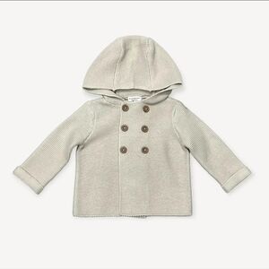 Hooded Double-Breasted Knit Pea Coat in Cream